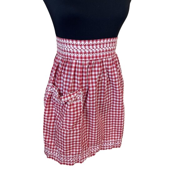 Womens Vtg Kitchen Apron Red Checkered Gingham Tie Back At Waist Cotton Retro - Picture 1 of 10